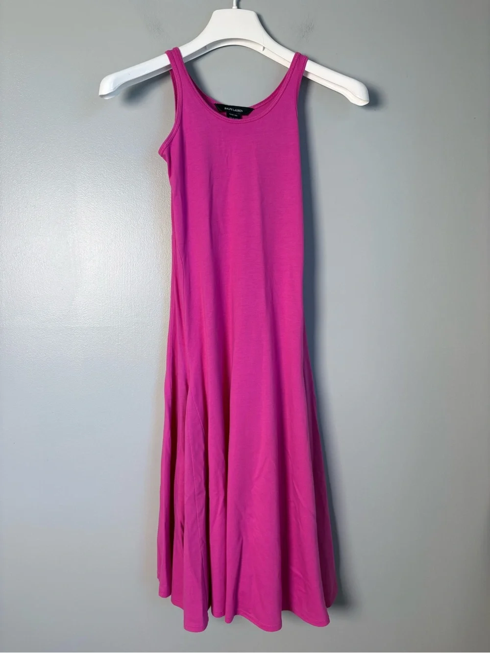 Ralph Lauren Girls M 8-10 Pink Knit Tank Dress Drop Waist Pleated Flare Midi